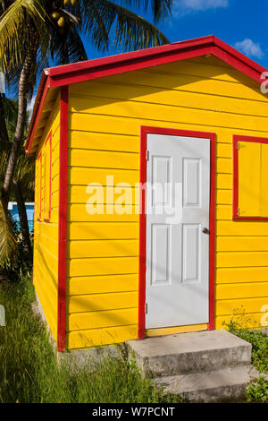 Colourful painted houses in St. John's, Antigua, Antigua and Barbuda, Leeward Islands, Lesser Antilles, Caribbean, West Indies 2008 Stock Photo