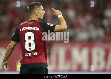 Nuremberg, Germany. 05th Aug, 2019. Soccer: 2nd Bundesliga, 1st FC Nuremberg - Hamburger SV, 2nd matchday in Max Morlock Stadium. The Nuremberg Nikola Dovedan gestures. Credit: Daniel Karmann/dpa - IMPORTANT NOTE: In accordance with the requirements of the DFL Deutsche Fußball Liga or the DFB Deutscher Fußball-Bund, it is prohibited to use or have used photographs taken in the stadium and/or the match in the form of sequence images and/or video-like photo sequences./dpa/Alamy Live News Stock Photo