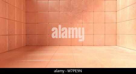 Empty room, floor and walls tiled pattern, Stone orange pink, color background texture, banner. 3d illustration Stock Photo