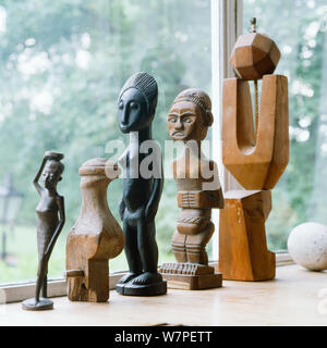 Traditional carvings on window sill Stock Photo