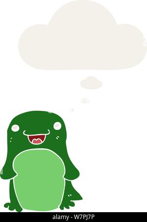 cartoon penguin with thought bubble in retro style Stock Vector