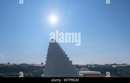 Ladder Paradise leading up to the sun. Development Motivation Business Career Heaven Growth Concept Stock Photo