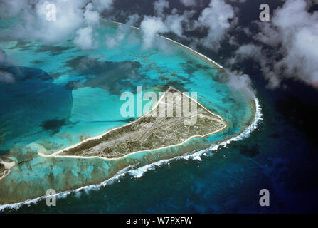 Eastern Island showing the WW2 airstrip which was used to launch the initial attack on the Japanese fleet for the Battle of Midway, Midway, Central Pacific. Stock Photo