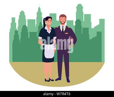 Professionals workers couple smiling cartoons Stock Vector