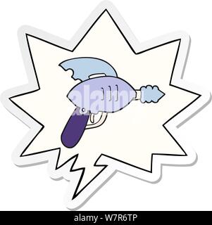 cartoon ray gun with speech bubble sticker Stock Vector