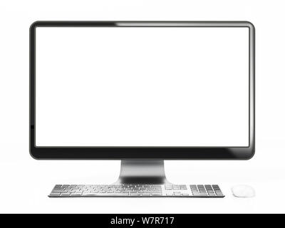 Modern desktop computer with blank screen. 3D illustration. Stock Photo