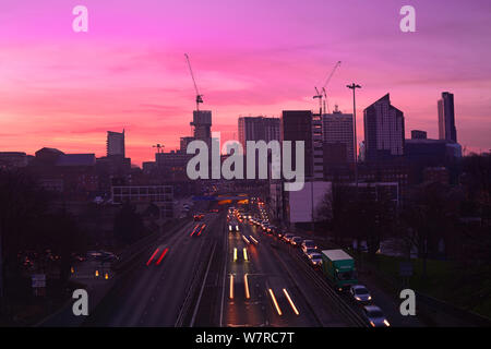 city of leeds skyline at sunset yorkshire united kingdom Stock Photo