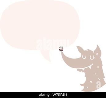 cartoon wolf with speech bubble in retro style Stock Vector