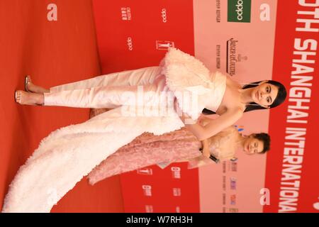 Thai actress Mai Davika arrives on the red carpet for the opening ceremony of the 20th Shanghai International Film Festival in Shanghai, China, 17 Jun Stock Photo