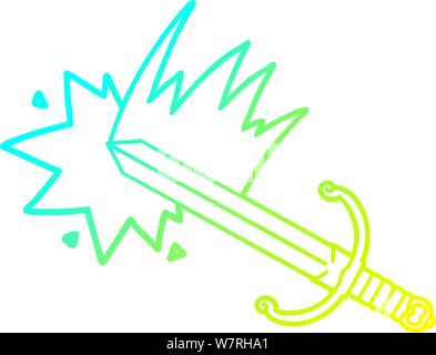 cold gradient line drawing of a swinging cartoon sword Stock Vector