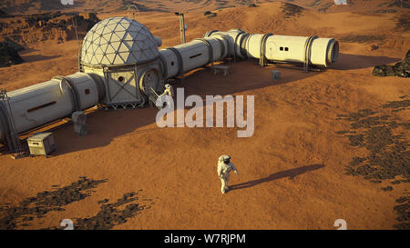 Mars base with astronauts, station on the surface of the red planet Stock Photo