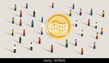 Libra Facebook cryptocurrency and bitcoin cryptocurrency, Libra coins concept. business investment transaction chart. Stock Vector