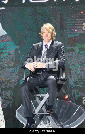 American director Michael Bay attends a press conference for the premiere of his new movie 'Transformers: The Last Knight' in Guangzhou city, south Ch Stock Photo