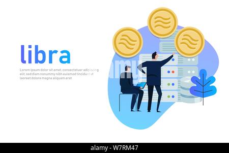 Libra Facebook cryptocurrency and bitcoin cryptocurrency, Libra coins concept. Stock Vector