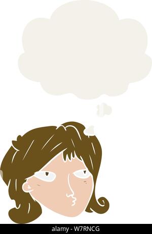 cartoon woman with thought bubble in retro style Stock Vector