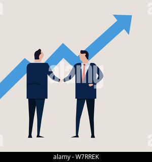 Growth chart going up. increase value investment. Business people agreement standing handshake wearing suite formal. Concept vector Stock Vector