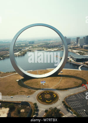 Aerial view of a gigantic steel loop dubbed the 'Ring of Life' in Fushun city, northeast China's Liaoning province, 20 May 2017.   A new landmark ¨C a Stock Photo