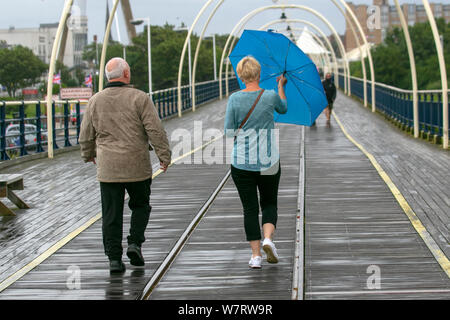 Southport, Merseyside. 7th Aug 2019. UK Weather: Blustery showery day at the coast with a forecast for strong winds and heavy showers later.  Credit: MediaWorldImages/17�Թ����� Live News Stock Photo