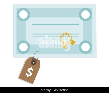 price tag on education certificate school graduate college cost payment university degree Stock Vector