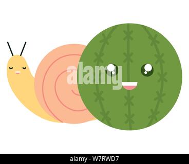 exotic cactu with snail kawaii character vector illustration design Stock Vector