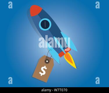 start-up company valuation price sell rocket symbol launched business Stock Vector