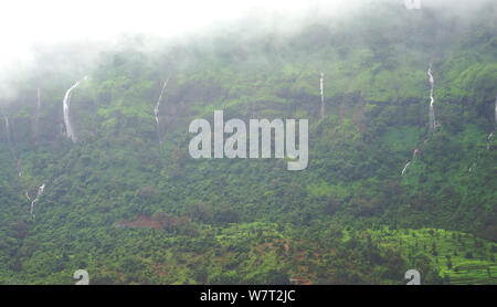 Seasonal waterfalls during the monsoon. Koyna, Western Ghats, India, August 2010. Stock Photo