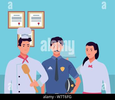 Professionals workers characters smiling cartoons Stock Vector