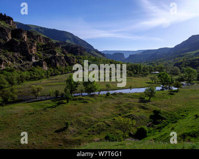 Valley of River Mktwari-Kura near Cave city Vardzia, Aspindsa, Samzche-Dschawacheti,  Georgia, Europe Stock Photo