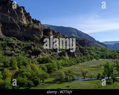 Valley of River Mktwari-Kura near Cave city Vardzia, Aspindsa, Samzche-Dschawacheti,  Georgia, Europe Stock Photo