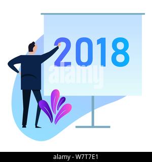 2018 Businessman standing doing presentation on new year target future vision for company Stock Vector