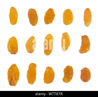 Top view of dried raisins isolated on white background Stock Photo