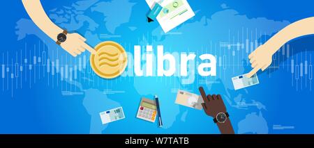 Libra Facebook cryptocurrency and bitcoin cryptocurrency, Libra coins concept. business investment transaction chart. Stock Vector
