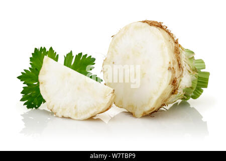 Fresh celery stalks and slice isolated on white background Stock Photo