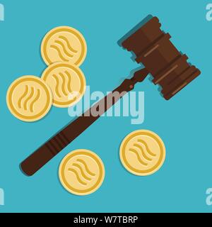 libra crypto-currency law concept of legal regulation judicial system coin currency digital gavel wooden hammer Stock Vector