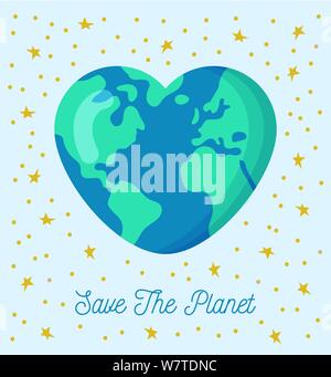 Heart shaped Earth. Save the planet. Environmental conservation concept. Vector Illustration. Stock Vector