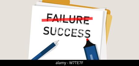 Failure is success in progress inspirational text. word marked on paper. Concept of business challenge. Stock Vector