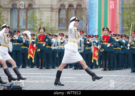 Female Russian soldiers of the Military University of the Russian Defence Ministry march along the Red Square during the Victory Day military parade t Stock Photo