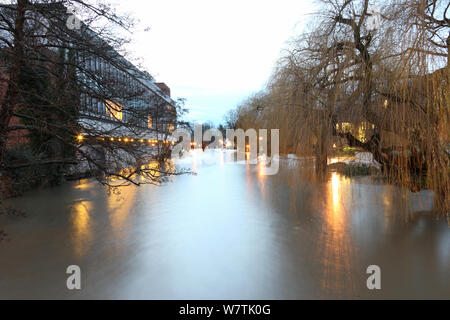 Road flooded by River Wey  during Christmas 2013 flooding, Guildford. Surrey, England, UK. 25th December 2013. Stock Photo