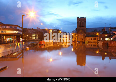 Guildford town centre, flooded by River Wey at night, during Christmas flooding 2013. Surrey, England, UK, 25th December 2013. Stock Photo