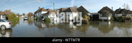 Flooded street in Weybridge, Surrey, England, UK, 10th February 2014. Stock Photo