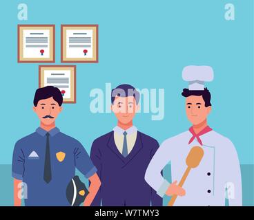 Professionals workers characters smiling cartoons Stock Vector