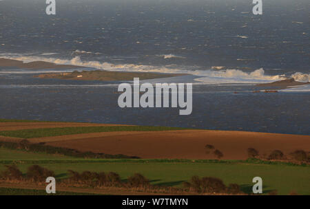 View of Salthouse Cley from Muckleburgh Hill, Norfolk, England, UK, December 2013. Stock Photo