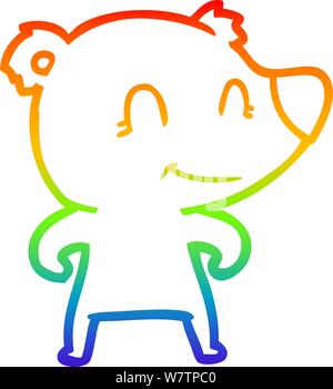 rainbow gradient line drawing of a smiling bear cartoon Stock Vector