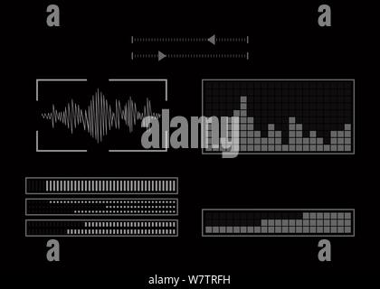 The screen with the audio program. The set of equalizer. Music setting. Vector illustration. Stock Vector