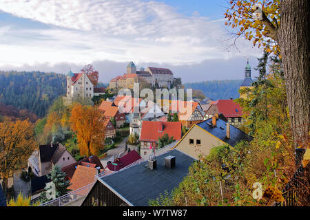 Hohnstein castle  in Elbe sandstone mountains in fall Stock Photo