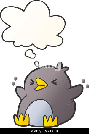 cartoon penguin with thought bubble in smooth gradient style Stock Vector