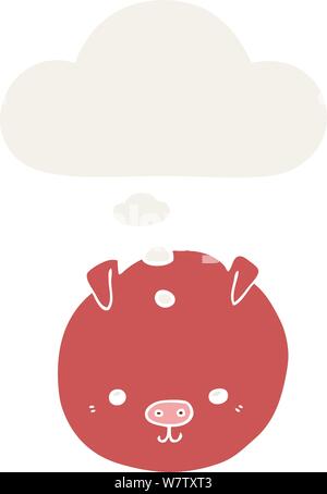 cartoon pig with thought bubble in retro style Stock Vector