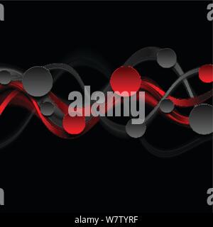 Black and red abstract waves and circles vector background Stock Vector
