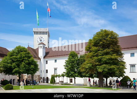 Castle of Ljubljana castle lookout tower viewing tower or Outlook Tower and central courtyard Ljubljana Slovenia Eu Europe Stock Photo