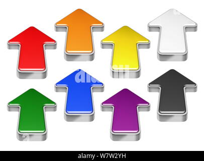 Collection of red, green, blue, yellow, black, orange, purple 3D arrows isolated on white Stock Photo